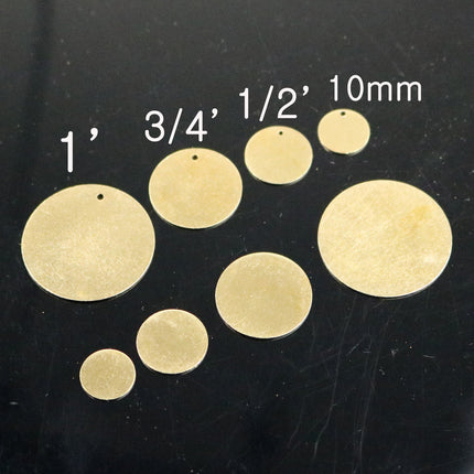 10 pcs BRASS Blanks Disc - 1 inch (25mm) 0.5mm 24G 24 Gauge thickness no Hole RAW Brass Gold Stamping Blanks - Metal Flat Discs Tags