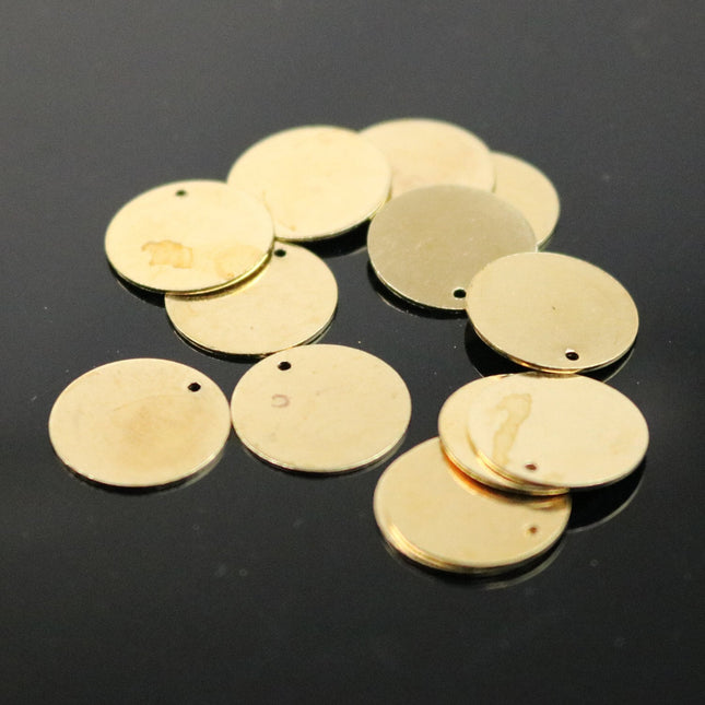10 pcs BRASS Blanks Disc - 1/2 inch (13mm) 0.5mm 24G 24 Gauge thickness RAW Brass Gold Stamping Blanks - Metal Flat Discs Tags