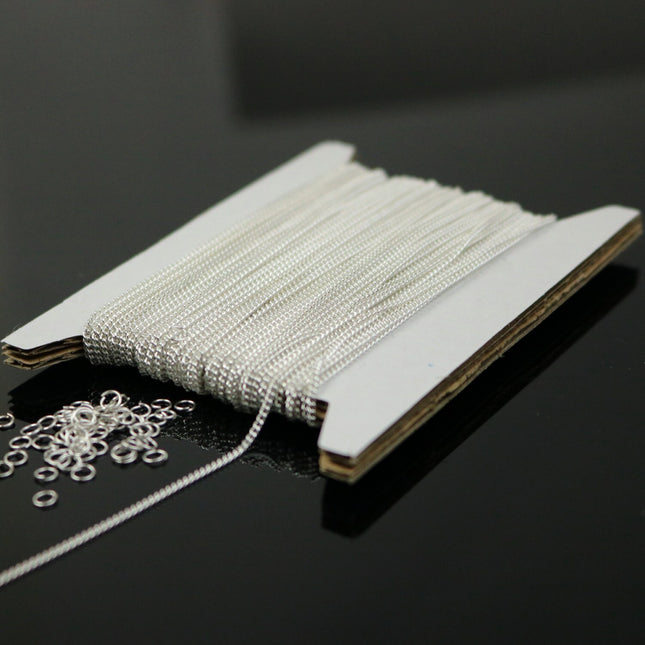 100 ft Reel Sterling Silver Plated FACET Tiny curb chain - 1.3mm soldered link - FREE adequate jump ring (100 pcs) - 1.3F