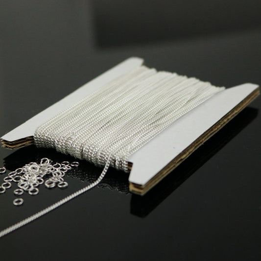 32 ft Reel Sterling Silver Plated FACET Tiny curb chain - 1.3mm soldered link - FREE adequate jump ring (20 pcs) - 1.3F