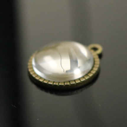 Pendant BEZELS with GLASS Magnifying Domes Cabochon - 5 sets 10 pcs  - 10mm 3/8 inch Antique Brass Bezel and Circle Domed Glass Cabochon