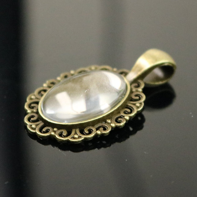 Pendant BEZELS with GLASS Magnifying OVAL Domes Cabochon - 5 sets 10 pcs  - 13x18mm 1/2x1 inch Antique Brass Bezel and Oval Glass Cabochon