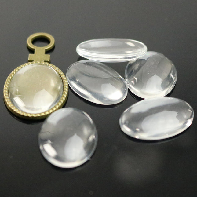 Pendant BEZELS with GLASS Magnifying OVAL Domes Cabochon - 5 sets 10 pcs  - 18x25mm 3/4x1 inch Antique Brass Bezel and Oval Glass Cabochon