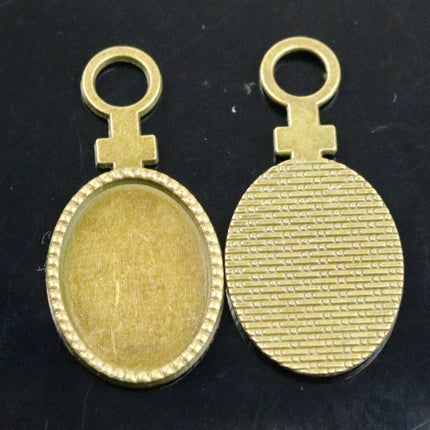 Pendant BEZELS with GLASS Magnifying OVAL Domes Cabochon - 5 sets 10 pcs  - 18x25mm 3/4x1 inch Antique Brass Bezel and Oval Glass Cabochon