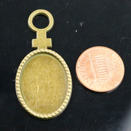 Pendant BEZELS with GLASS Magnifying OVAL Domes Cabochon - 5 sets 10 pcs  - 18x25mm 3/4x1 inch Antique Brass Bezel and Oval Glass Cabochon