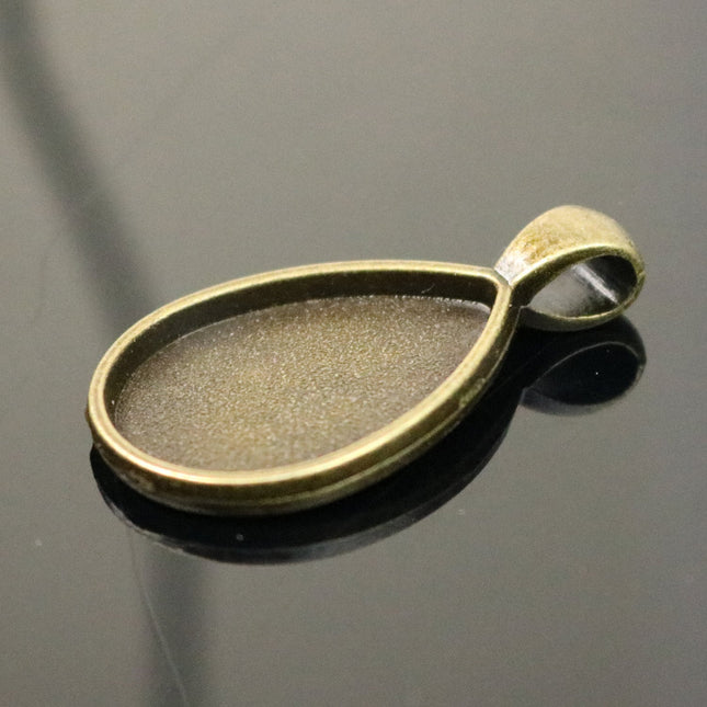Pendant BEZELS without GLASS Magnifying Tear Drop Domes Cabochon - 5 pcs  - 18x25mm 3/4x1 inch Antique Brass Bezel and Glass Cabochon