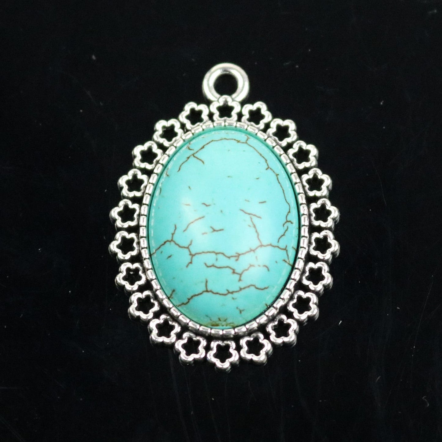 5 Sets 18x25mm Howlite Turquoise Oval Cabochon with Matching Antique Silver Bezel Pendant - 18x25mm 3/4c1 inch  6mm thickness