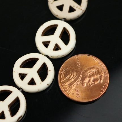 27pcs Howlite Turquoise PEACE Sign Beads Ivory - 15mm 3.6mm thickness