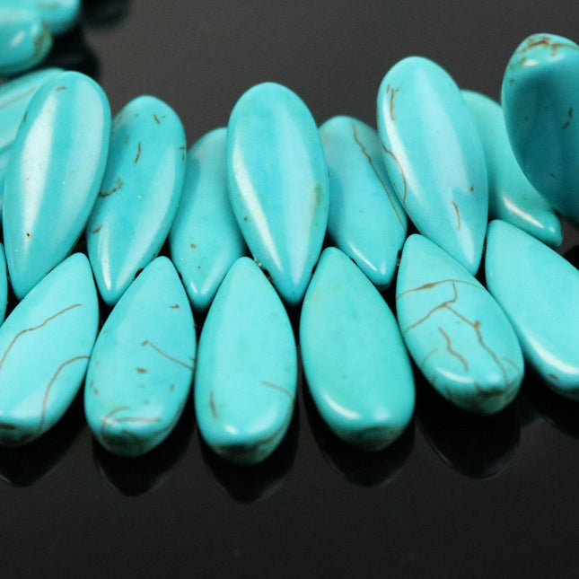 10 pcs of Howlite Turquoise Teardrop Allow Head  beads - 1 inch x 7/16 inch 5.5mm thickness - 25mmx11mm 5.5mm