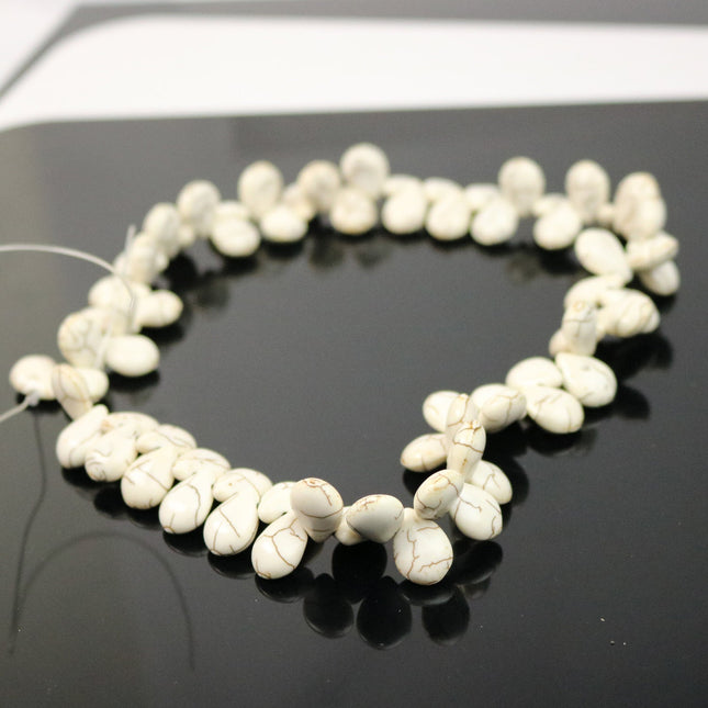 74pcs Howlite Turquoise IVORY Teardrop Briolette Drop Beads - 10x14mm