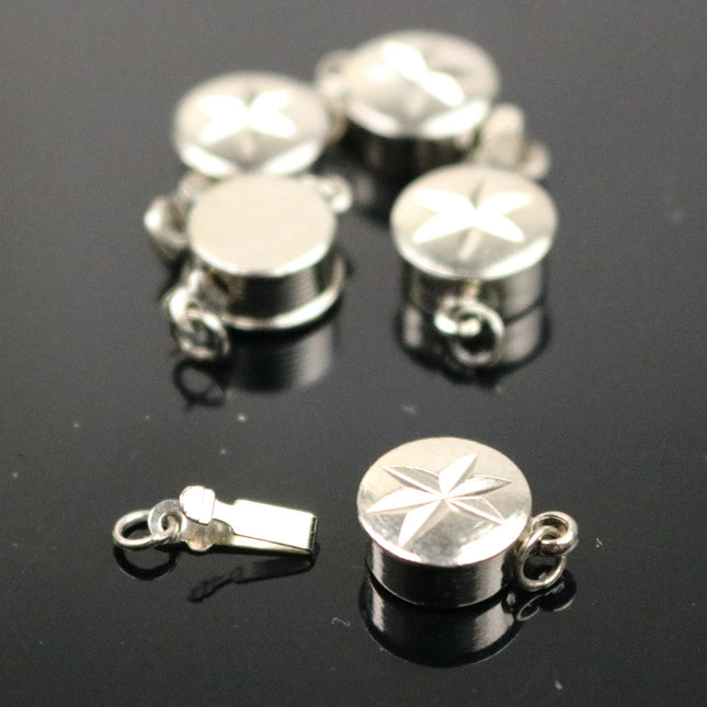 10 sets Box Clasp, Necklace Clasp Round Star - Rhodium Plated on Brass with Jump rings - 15x9mm - BC201