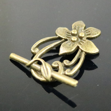 10 sets Flower Toggle - Antique Brass Flower Sturdy Toggle Clasps Necklace Clasp