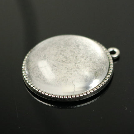 Pendant ROSE Bezels with GLASS Magnifying Domes Cabochon - 5 sets 10 pcs  - 25mm 1(one) inch Antique Silver Bezel and Circle Glass Cabochon