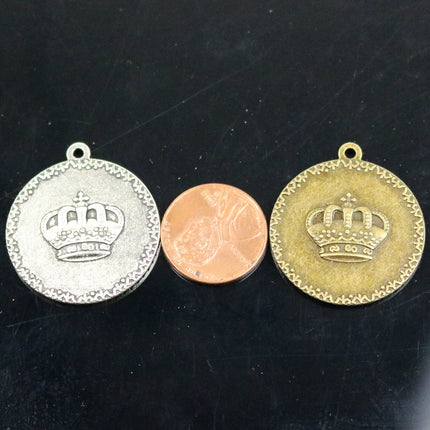 Pendant CROWN Bezels with GLASS Magnifying Domes Cabochon - 5 sets 10 pcs  - 25mm 1(one) inch Antique Silver Bezel and Circle Glass Cabochon