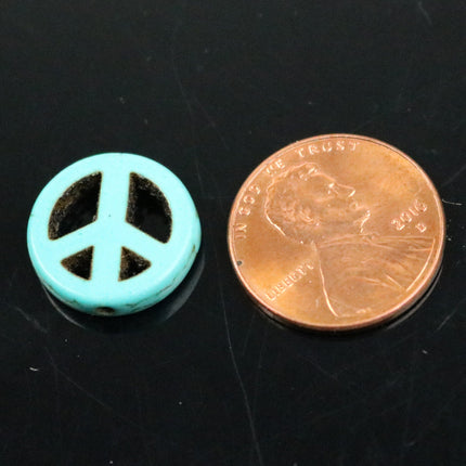 27pcs Howlite Turquoise PEACE Sign Beads - 15mm 3.6mm thickness