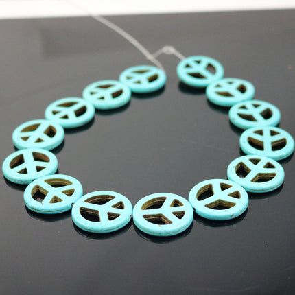 20pcs Howlite Turquoise BIG PEACE Sign Beads Ivory - 25mm 4mm thickness
