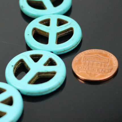 20pcs Howlite Turquoise BIG PEACE Sign Beads Ivory - 25mm 4mm thickness