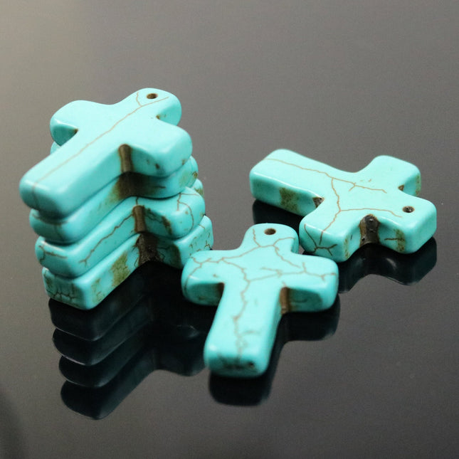 Cross Pendant - Howlite Turquoise CROSS Pendant - 30x22mm 5mm thickness